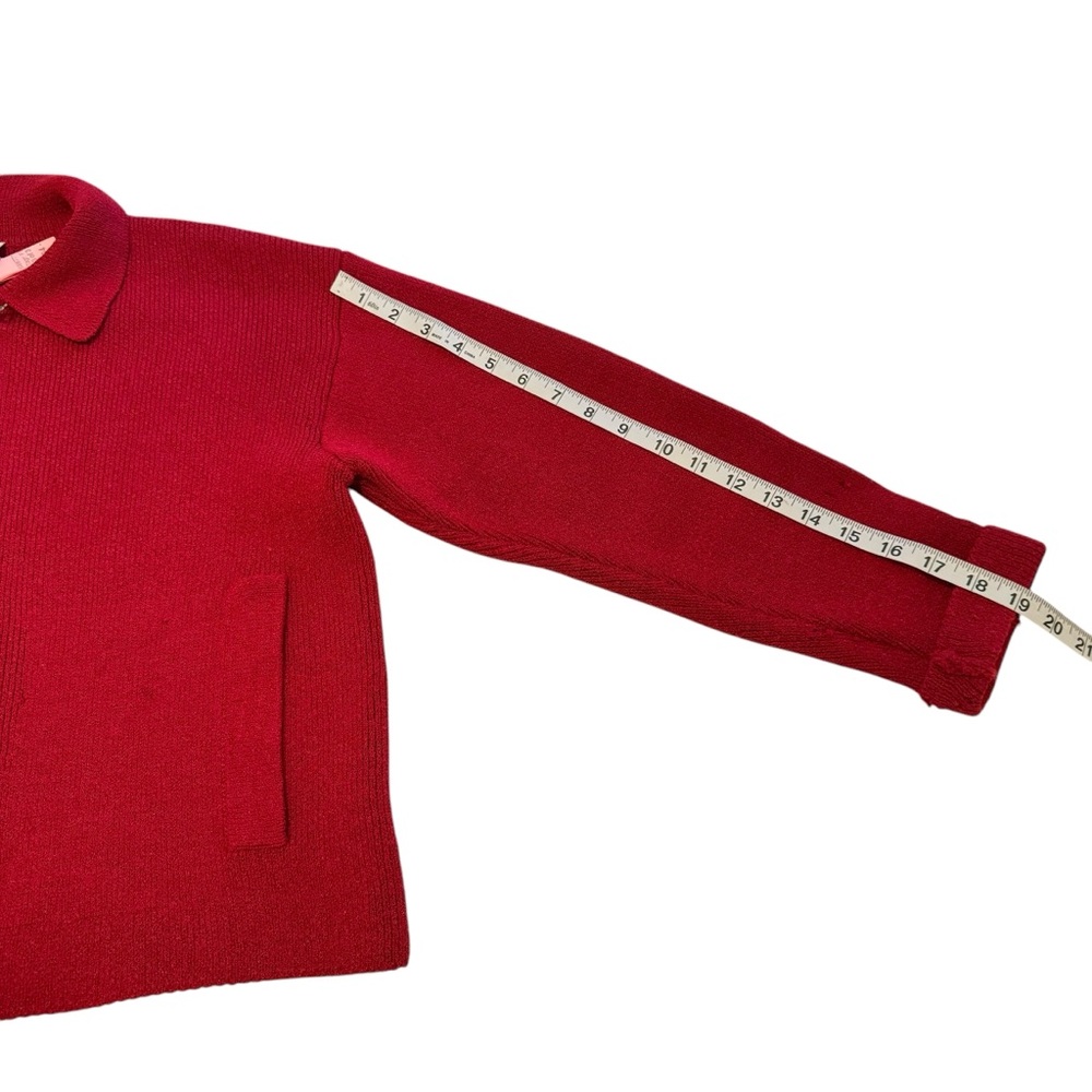 Vintage 1980s Margaret O’Leary Women Red Wool Zip Front Knit Jacket Size 2 - Picture 9 of 11